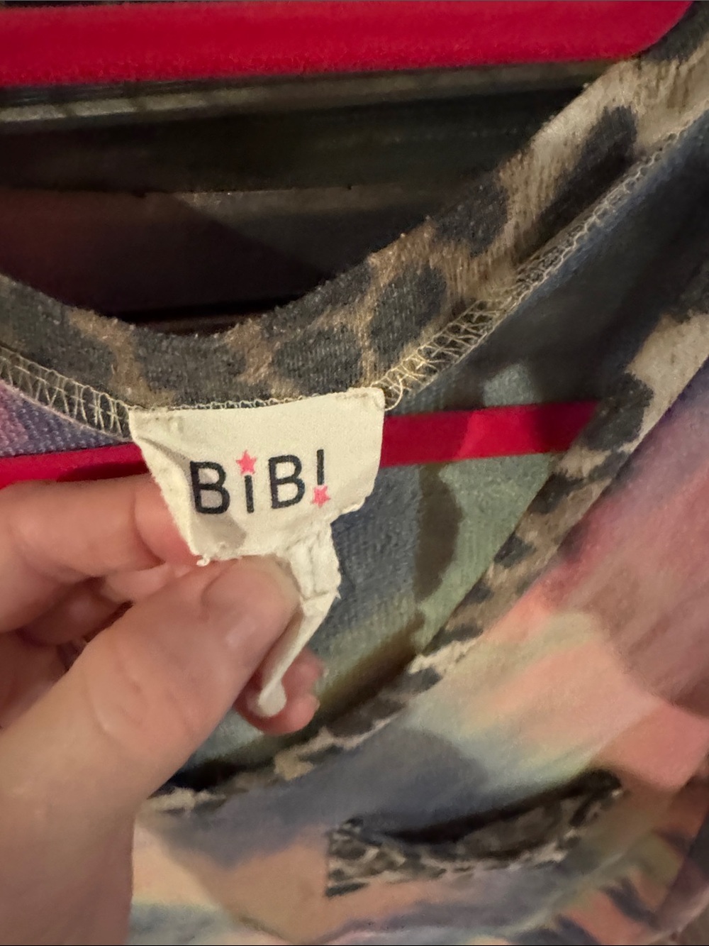 BiBi Pastel Tie-Dye Tee with Leopard Trim - Picture 2 of 4